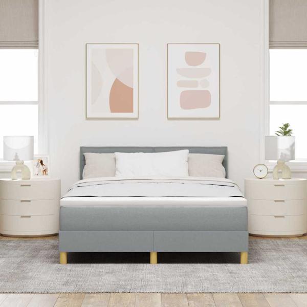 Boxspringbett mit Matratze & LED Hellgrau 160x200 cm Stoff