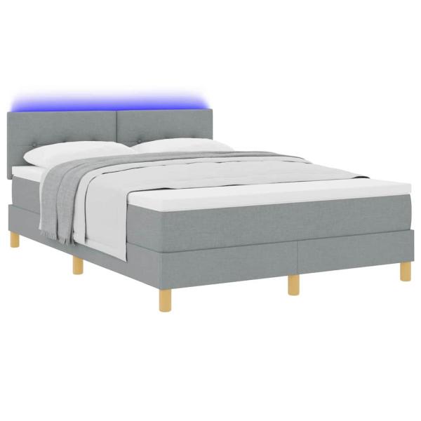 Boxspringbett mit Matratze & LED Licht Grau 140x190 cm Stoff