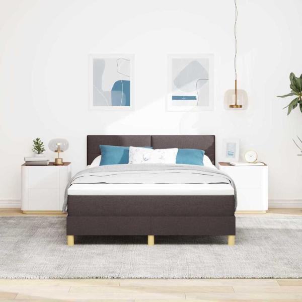 Boxspringbett mit Matratze & LED Dunkelbraun 140x190 cm Stoff