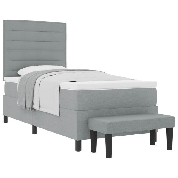 Boxspringbett mit Matratze & Bank Hellgrau 90 x 200 cm Stoff