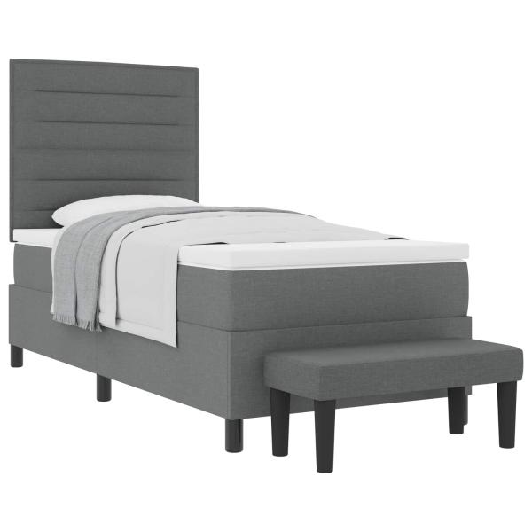 ARDEBO.de - Boxspringbett mit Matratze & Bank Dunkelgrau 90x200 cm Stoff