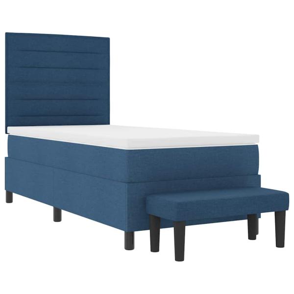Boxspringbett mit Matratze & Bank Blau 90x200 cm Stoff