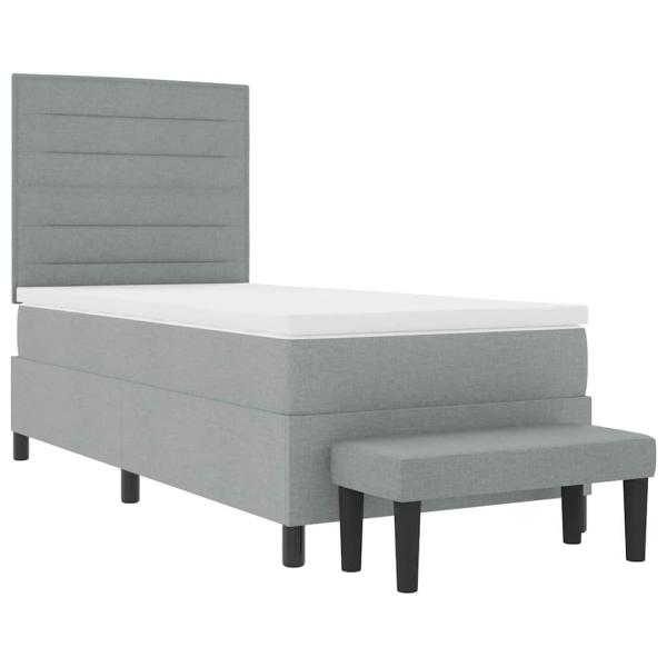ARDEBO.de - Boxspringbett mit Matratze & Bank Hellgrau 100x200 cm Stoff