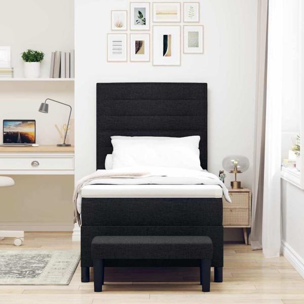Boxspringbett mit Matratze & Bank Schwarz 100x200 cm Stoff