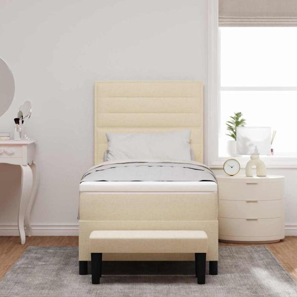 Boxspringbett mit Matratze & Bank Creme 100x200 cm Stoff
