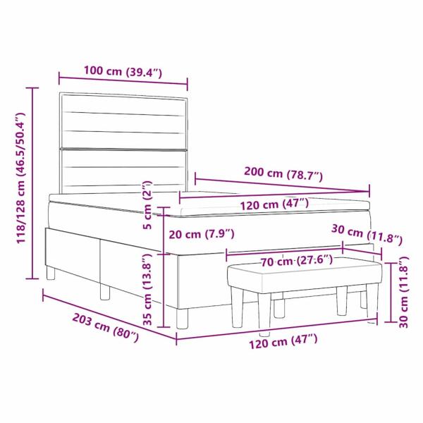 Boxspringbett mit Matratze & Bank Hellgrau 120x200 cm Stoff