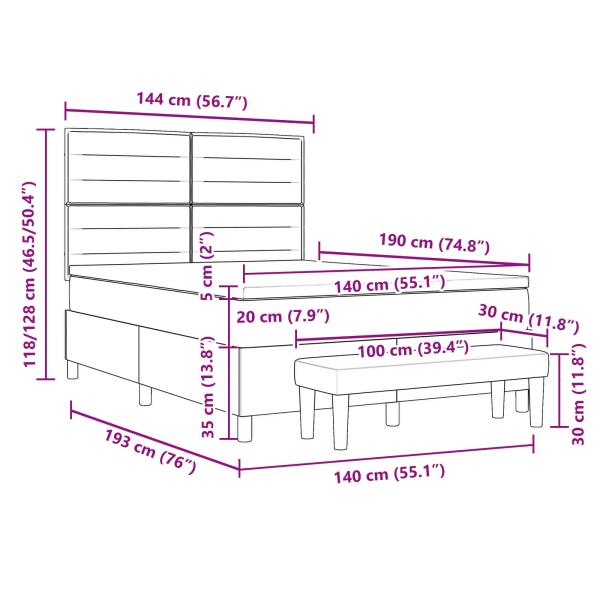 Boxspringbett mit Matratze & Bank Hellgrau 140x190 cm Stoff