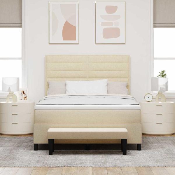 Boxspringbett mit Matratze & Bank Creme 140x190 cm Stoff