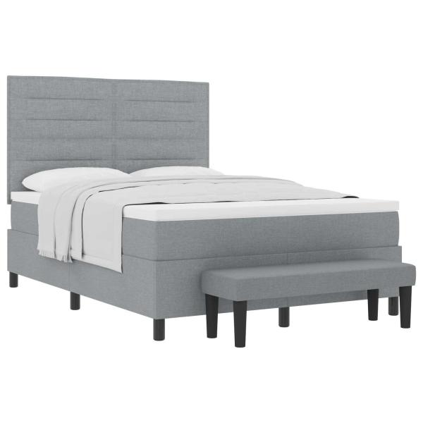 Boxspringbett mit Matratze & Bank Hellgrau 160x200 cm Stoff