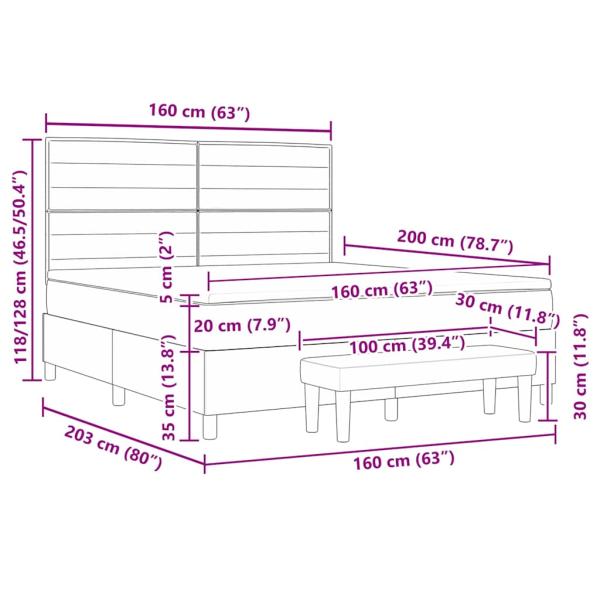 Boxspringbett mit Matratze & Bank Hellgrau 160x200 cm Stoff