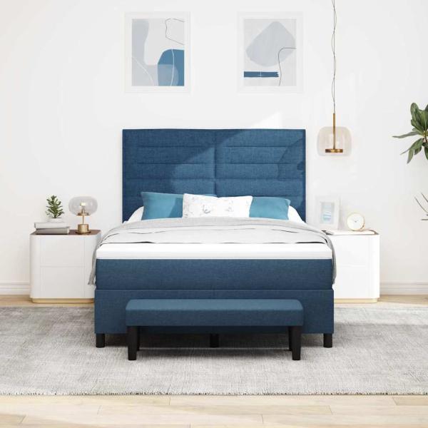 Boxspringbett mit Matratze & Bank Blau 160x200 cm Stoff
