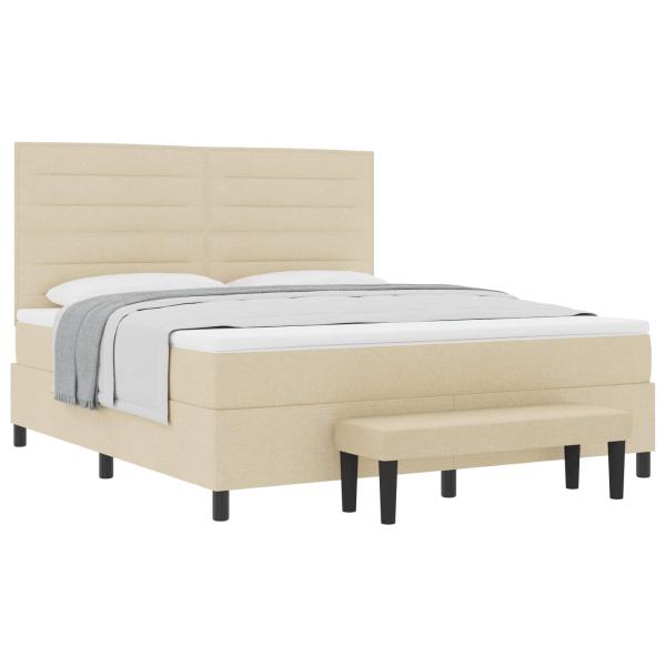 Boxspringbett mit Matratze & Bank Creme 180x200 cm Stoff