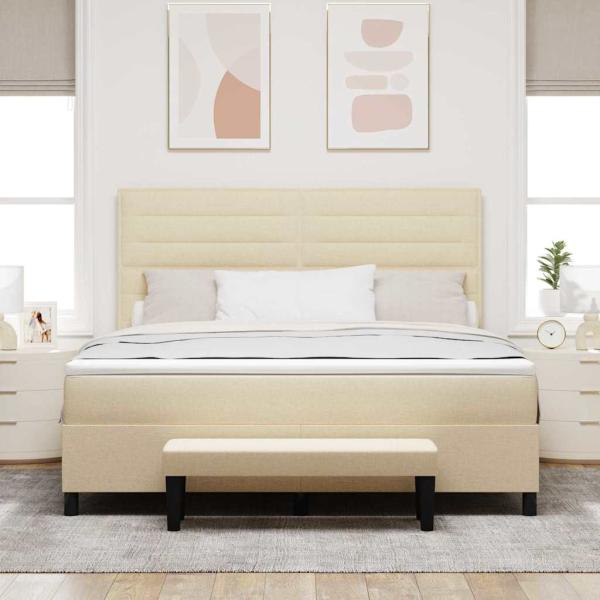 Boxspringbett mit Matratze & Bank Creme 180x200 cm Stoff