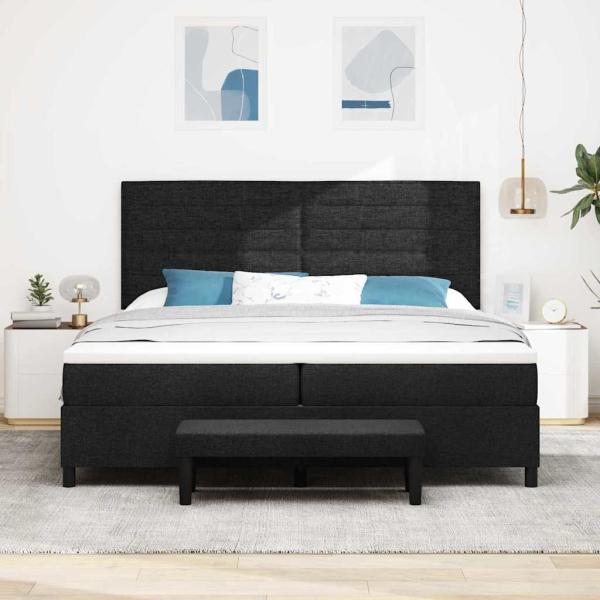 Boxspringbett mit Matratze & Bank Schwarz 200x200 cm Stoff