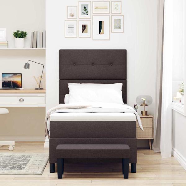 Boxspringbett mit Matratze & Bank Dunkelbraun 90x200 cm Stoff