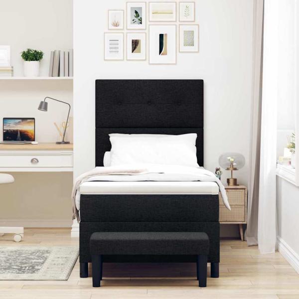 Boxspringbett mit Matratze & Bank Schwarz 100x200 cm Stoff