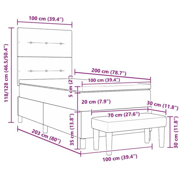 Boxspringbett mit Matratze & Bank Blau 100x200 cm Stoff