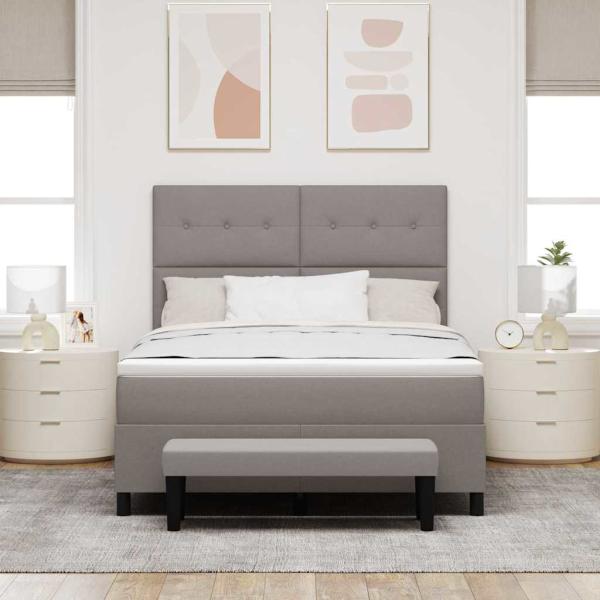 Boxspringbett mit Matratze & Bank Taupe 140x190 cm Stoff