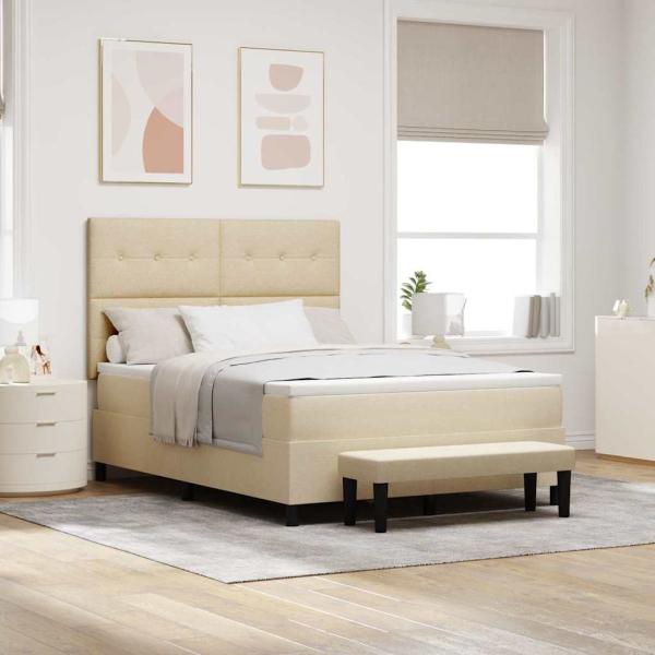 ARDEBO.de - Boxspringbett mit Matratze & Bank Creme 140x190 cm Stoff