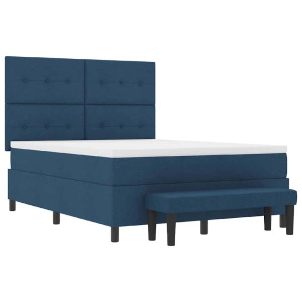 ARDEBO.de - Boxspringbett mit Matratze & Bank Blau 140x190 cm Stoff