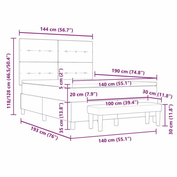 Boxspringbett mit Matratze & Bank Blau 140x190 cm Stoff