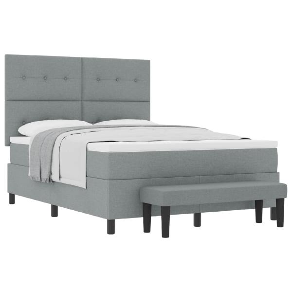 Boxspringbett mit Matratze & Bank Hellgrau 140x200 cm Stoff