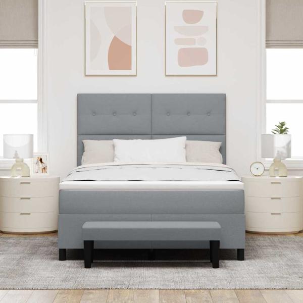 Boxspringbett mit Matratze & Bank Hellgrau 140x200 cm Stoff