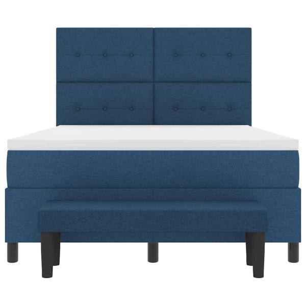 Boxspringbett mit Matratze & Bank Blau 140x200 cm Stoff