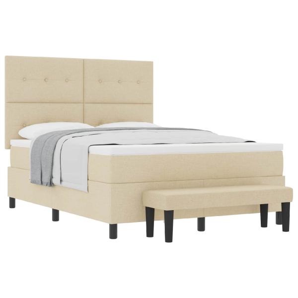 Boxspringbett mit Matratze & Bank Creme 160x200 cm Stoff
