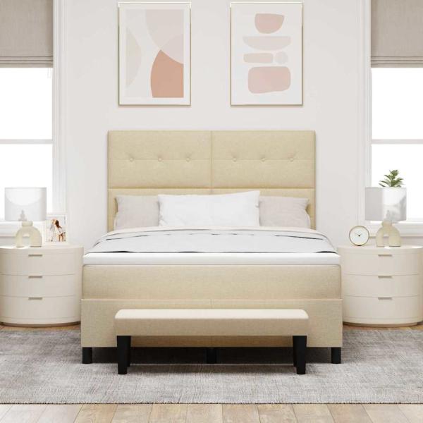 Boxspringbett mit Matratze & Bank Creme 160x200 cm Stoff