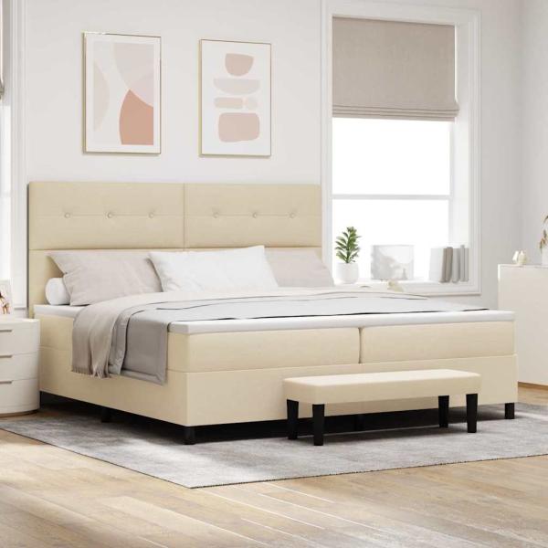 ARDEBO.de - Boxspringbett mit Matratze & Bank Creme 200x200 cm Stoff