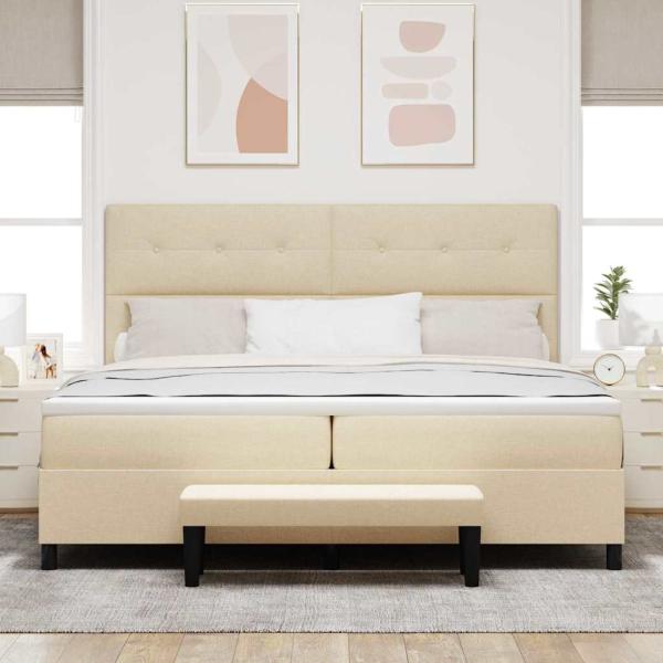 Boxspringbett mit Matratze & Bank Creme 200x200 cm Stoff
