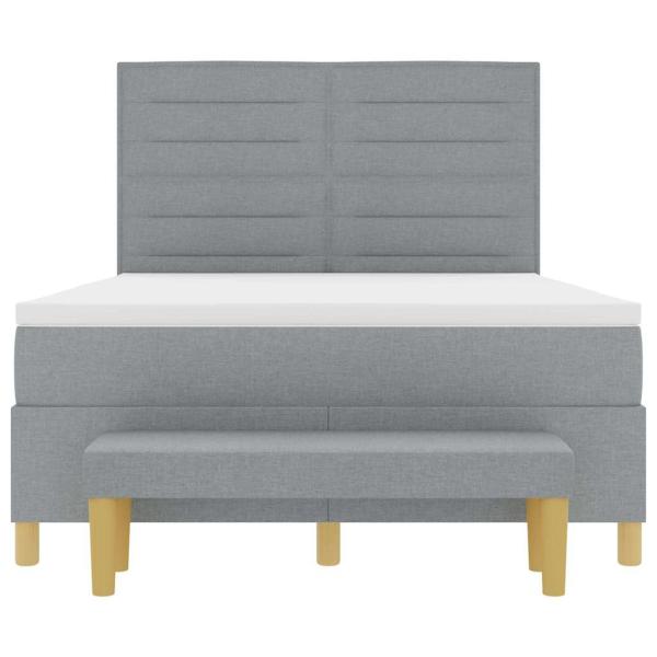 Boxspringbett mit Matratze und Bank Hellgrau 140x200 cm Stoff