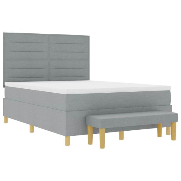 Boxspringbett mit Matratze und Bank Hellgrau 140x200 cm Stoff