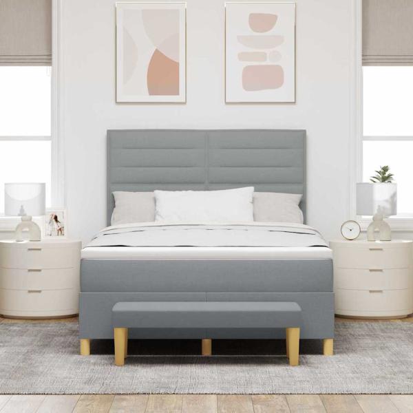 Boxspringbett mit Matratze und Bank Hellgrau 140x200 cm Stoff