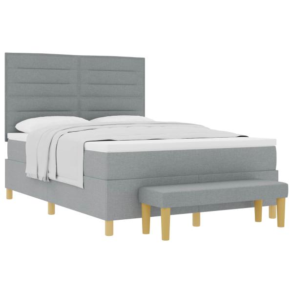 Boxspringbett mit Matratze und Bank Hellgrau 140x200 cm Stoff