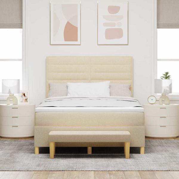 Boxspringbett mit Matratze & Bank Creme 140x200 cm Stoff