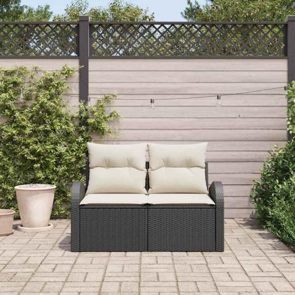 2-Sitzer Garten-Sofa mit Stauraum & Kissen Schwarz Poly-Rattan