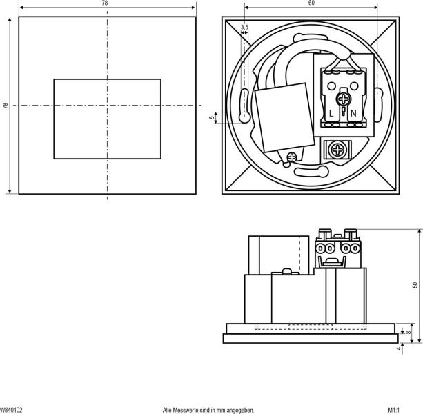 EVN MURUS LED Wandeinbau, 220-240V, 1,5W, 3000K, 35lm, quad., IP20, weiß (W840102)