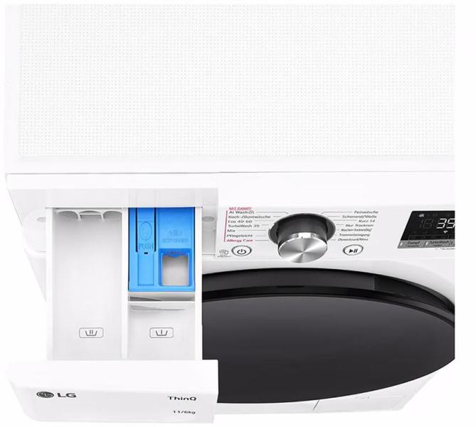 LG W4WR70E6Y 11kg/ 6 kg Stand Waschtrockner, 60 cm breit, 1400 U/Min, WLAN, Kindersicherung, Zeitverzögerung, weiß