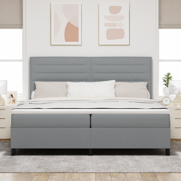 Boxspringbett mit Matratze Hellgrau 200x200 cm Stoff