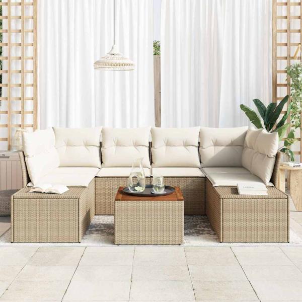 Garten-Sofa-Set 7 Teile Beige Poly Rattan Outdoor-Sofa-Set