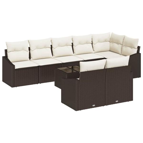 Garten Essgruppe Set von 9 Creme und Braun Rattan und Polyester