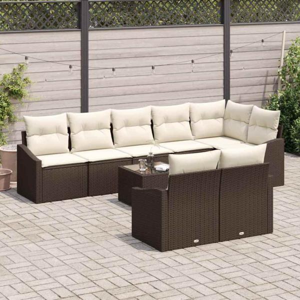 Garten Essgruppe Set von 9 Creme und Braun Rattan und Polyester