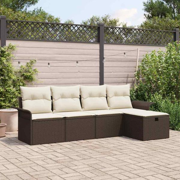 ARDEBO.de - 5 Teile Garten Sofa Set mit Kissen Braun Poly Rattan