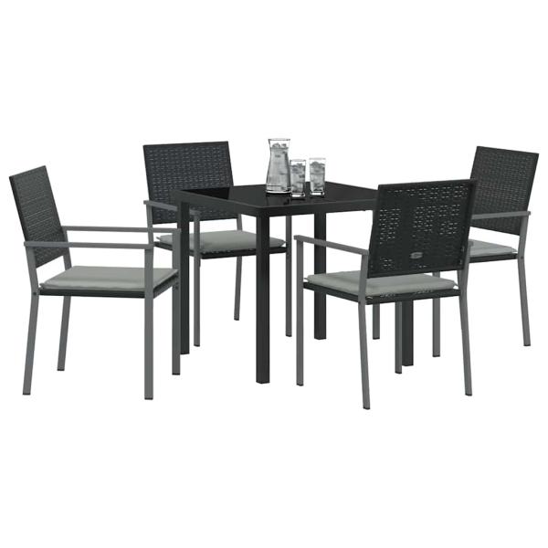 Set aus 3 Schwarz PE-Rattan, pulverbeschichteter Stahl Standard