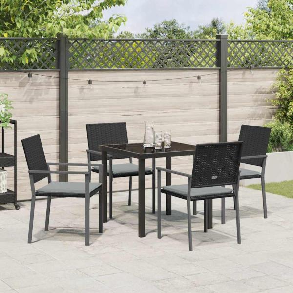 Set aus 3 Schwarz PE-Rattan, pulverbeschichteter Stahl Standard