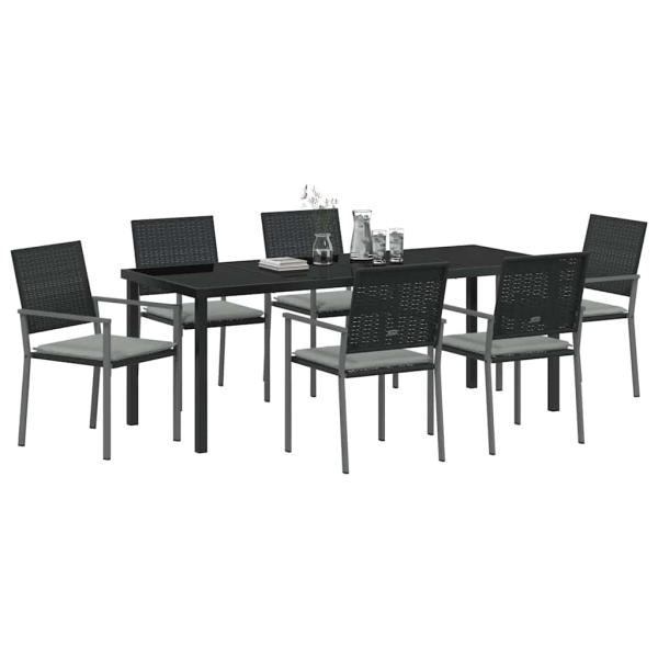 Garten Essgruppe 7 stk. Schwarz und Hellgrau PE-Rattan