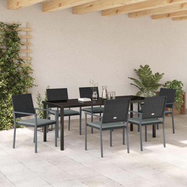 Garten Essgruppe 7 stk. Schwarz und Hellgrau PE-Rattan