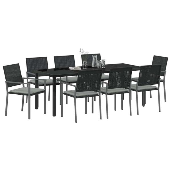 Garten Essgruppe 9 pcs Schwarz und Hellgrau PE-Rattan